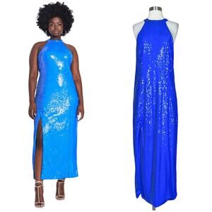 NEW Eloquii | Sequin Blue Halter Sparkle Plus Size Slit Midi Maxi Sexy Dress 16